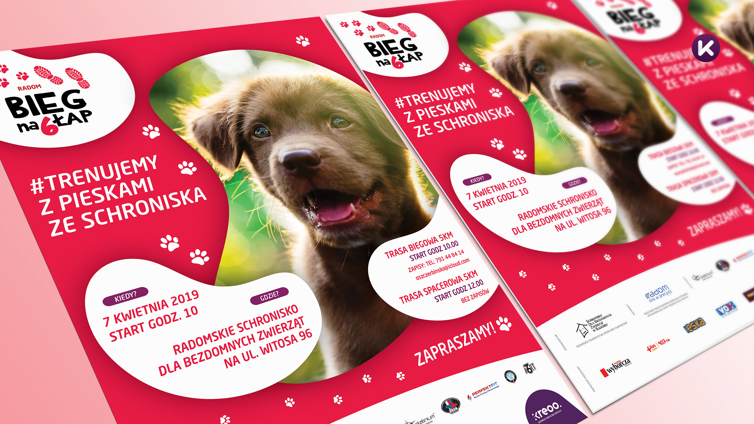 Grafika promocyjna na media społecznościowe biegu na 6 łap w Radomiu