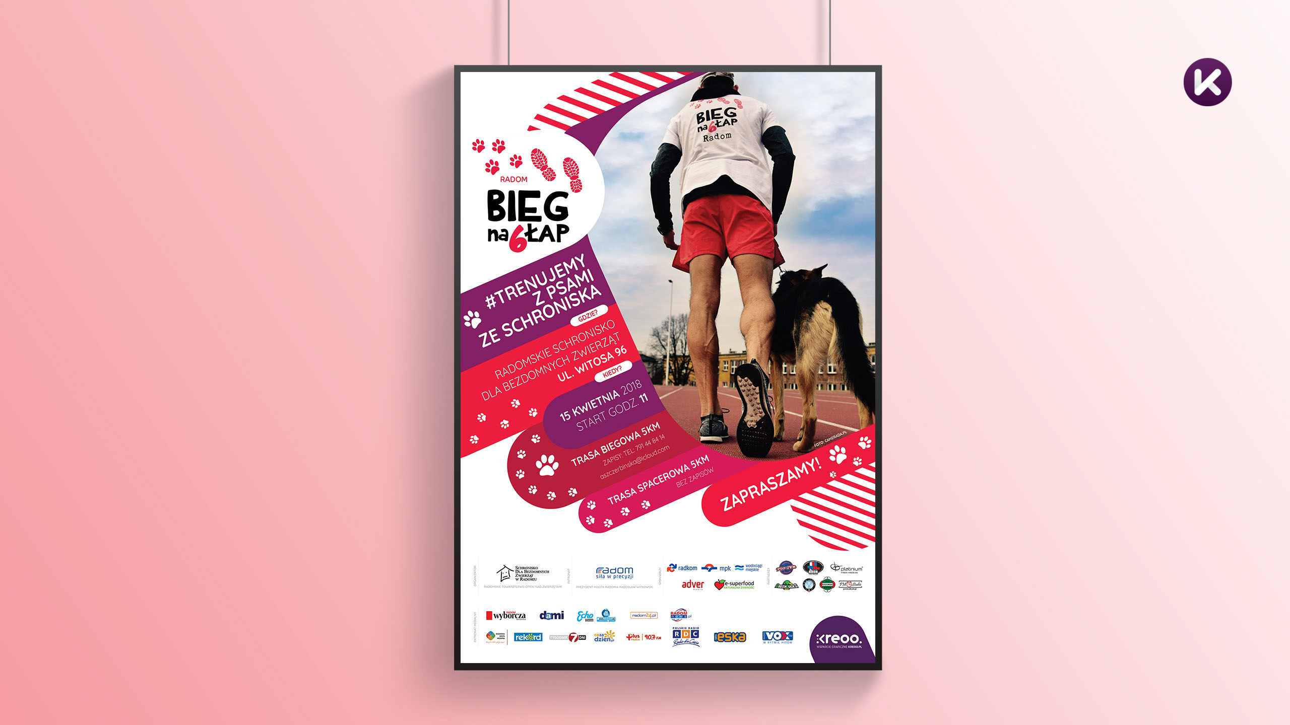 Plakat promocyjny radomskiego biegu z psami ze schroniska