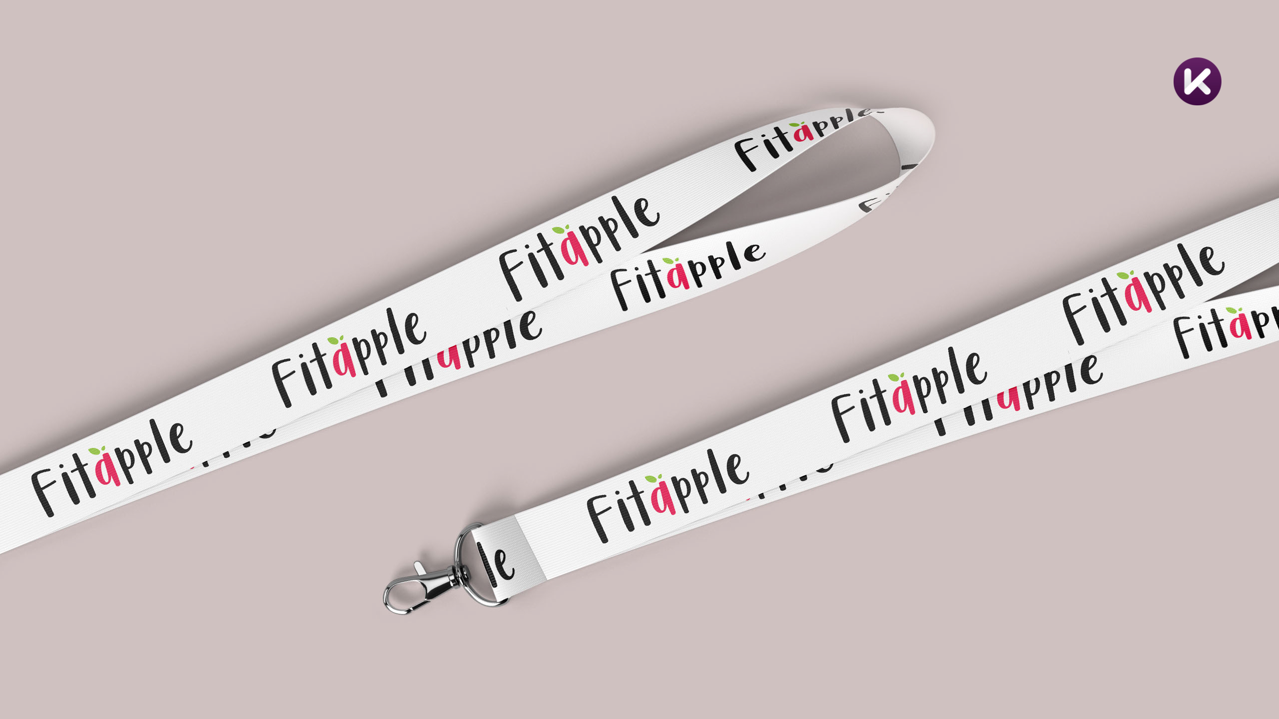 Logo Fitapple umieszczone na smyczy reklamowej