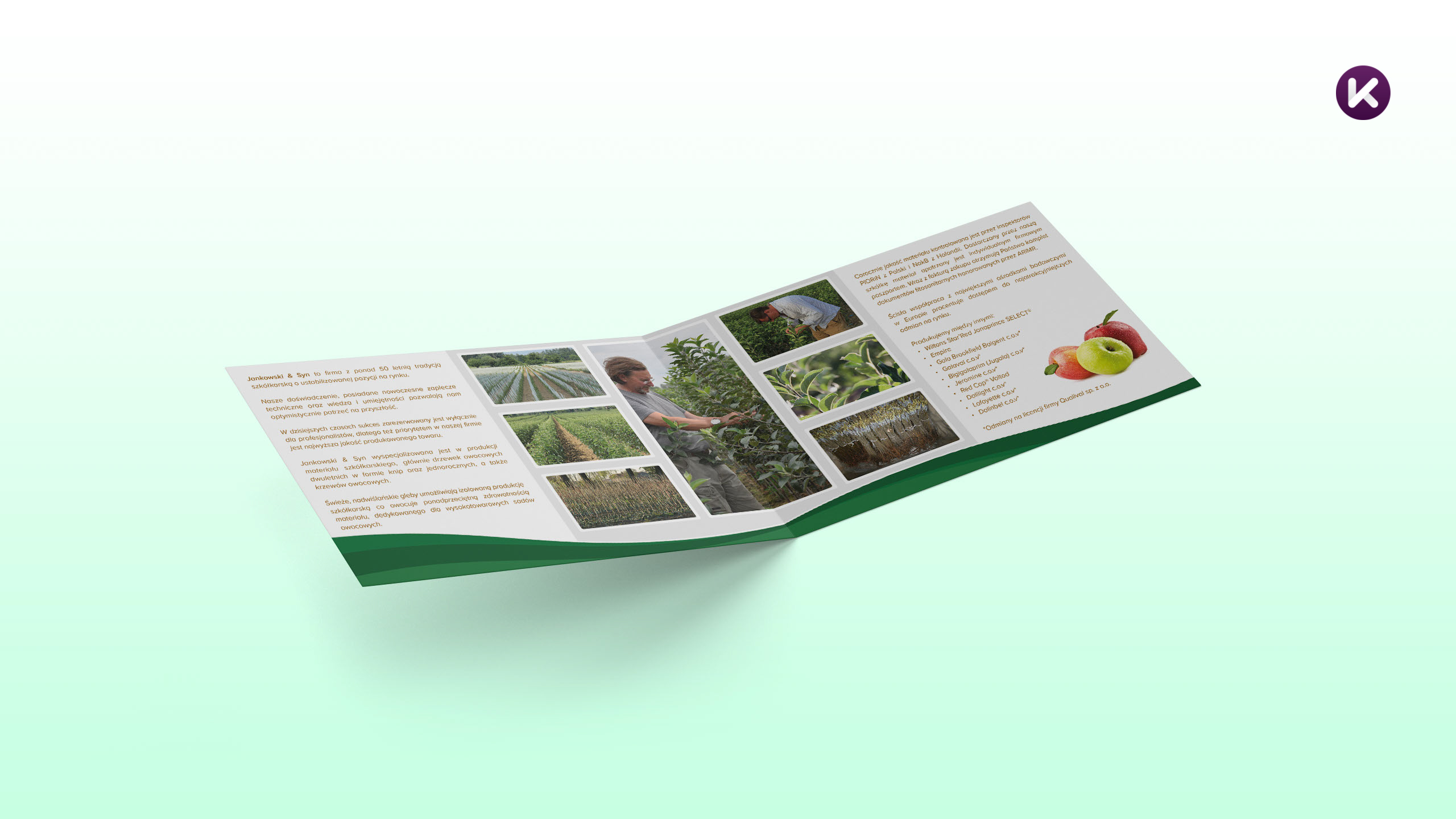 Broszurka informacyjna o szkółce drzewek owocowych z Gąbina