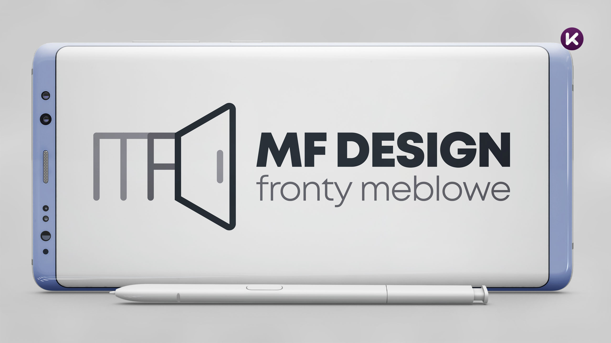 Logo MF Design wyswietlane na ekranie telefonu