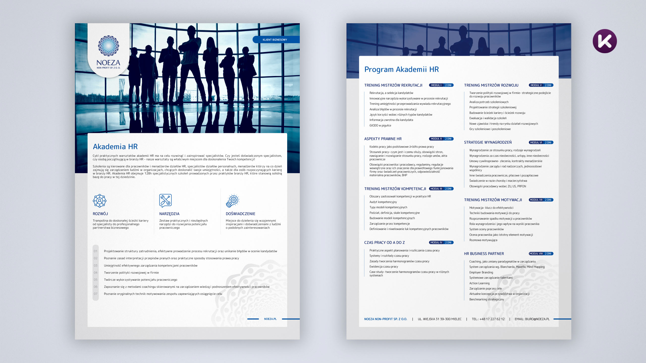 Przykładowa karta opisująca szkolenie HR przez firmę Noeza z miasta Mielca