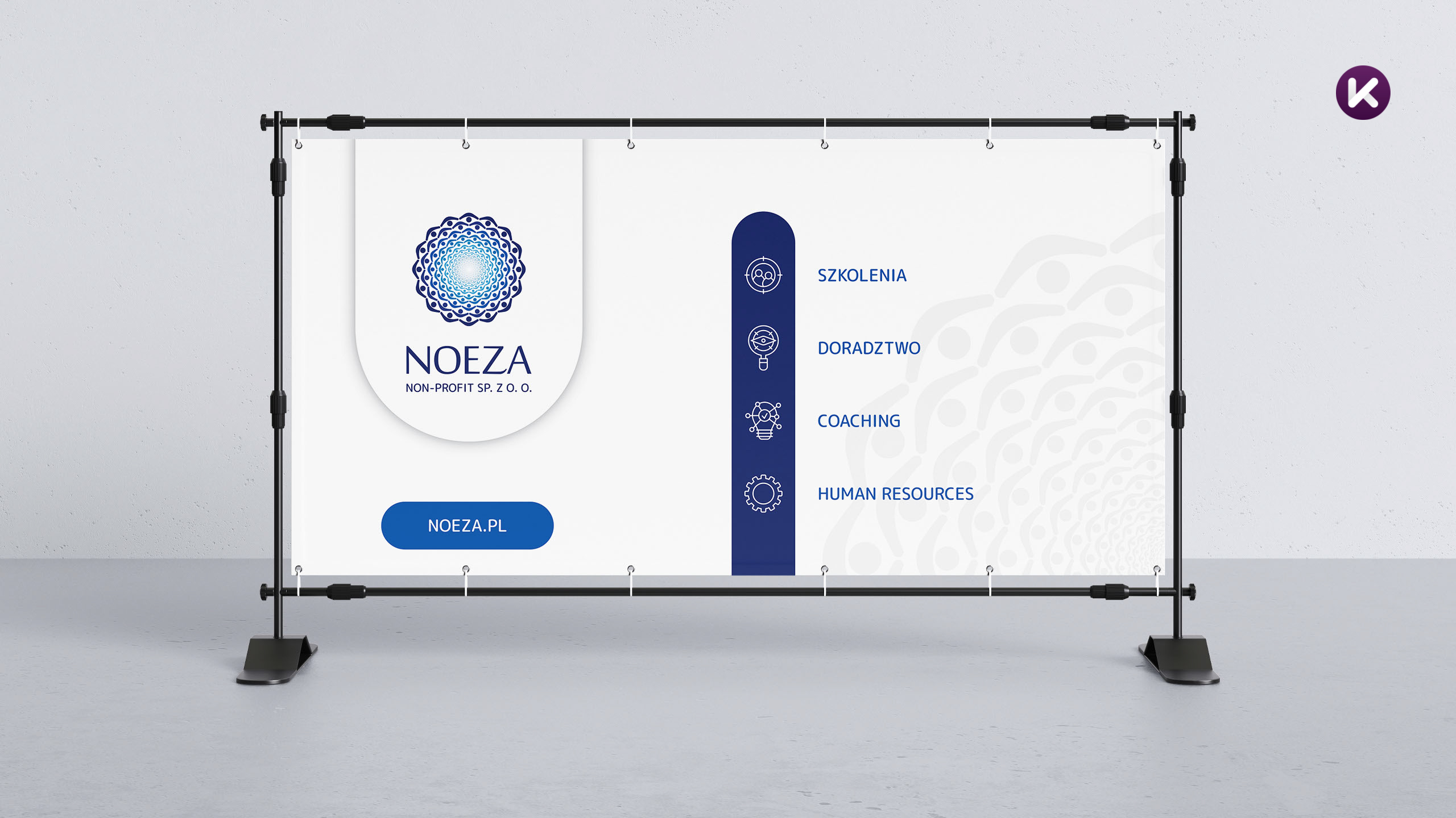 Baner reklamowy zewnętrzny z logo i oferowanymi szkoleniami prowadzonymi w Mielcu (podkarpackie)