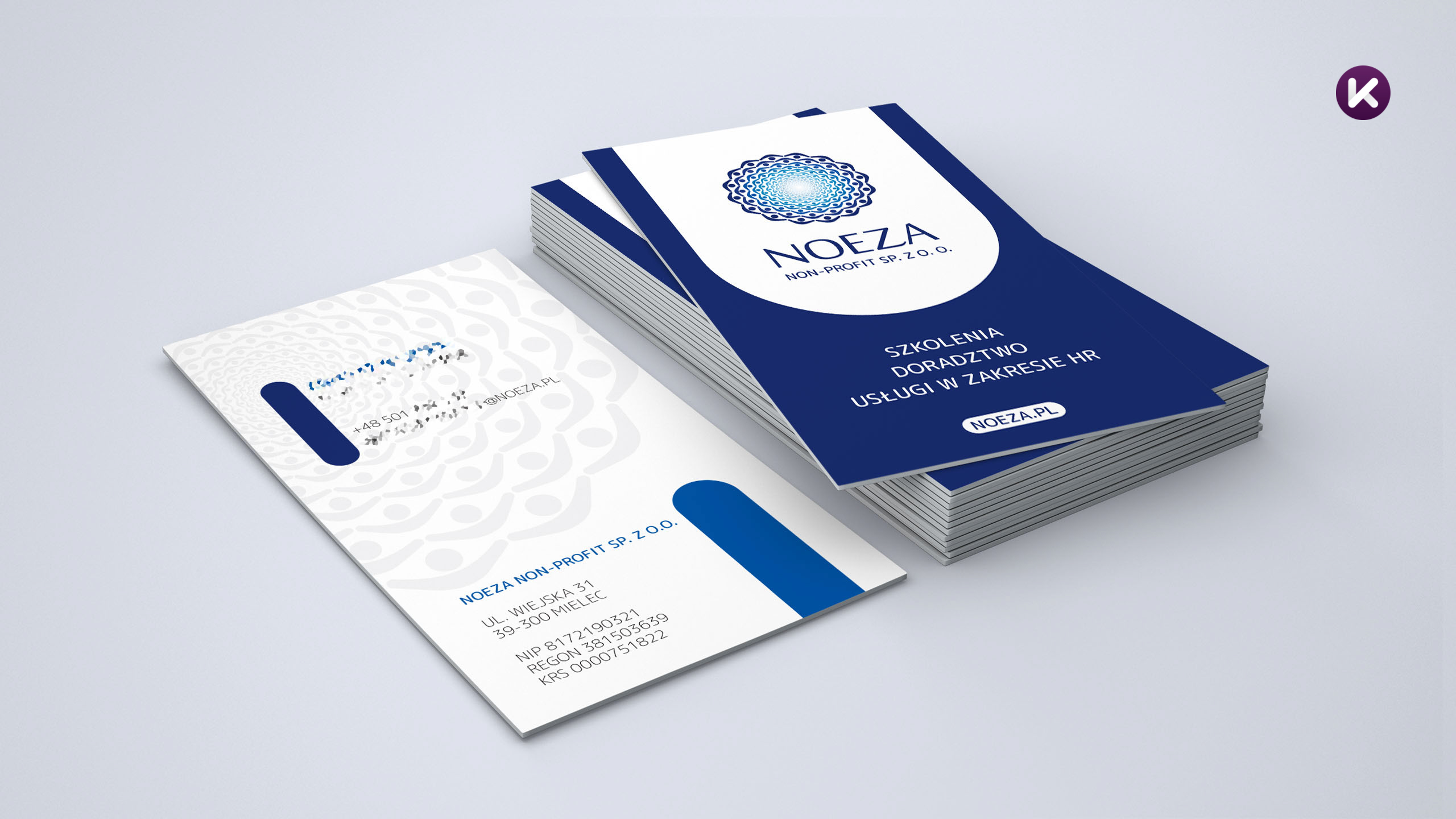 Wizytówka firmy Noeza, szkolenia, doradztwo, usługi w zakresie HR