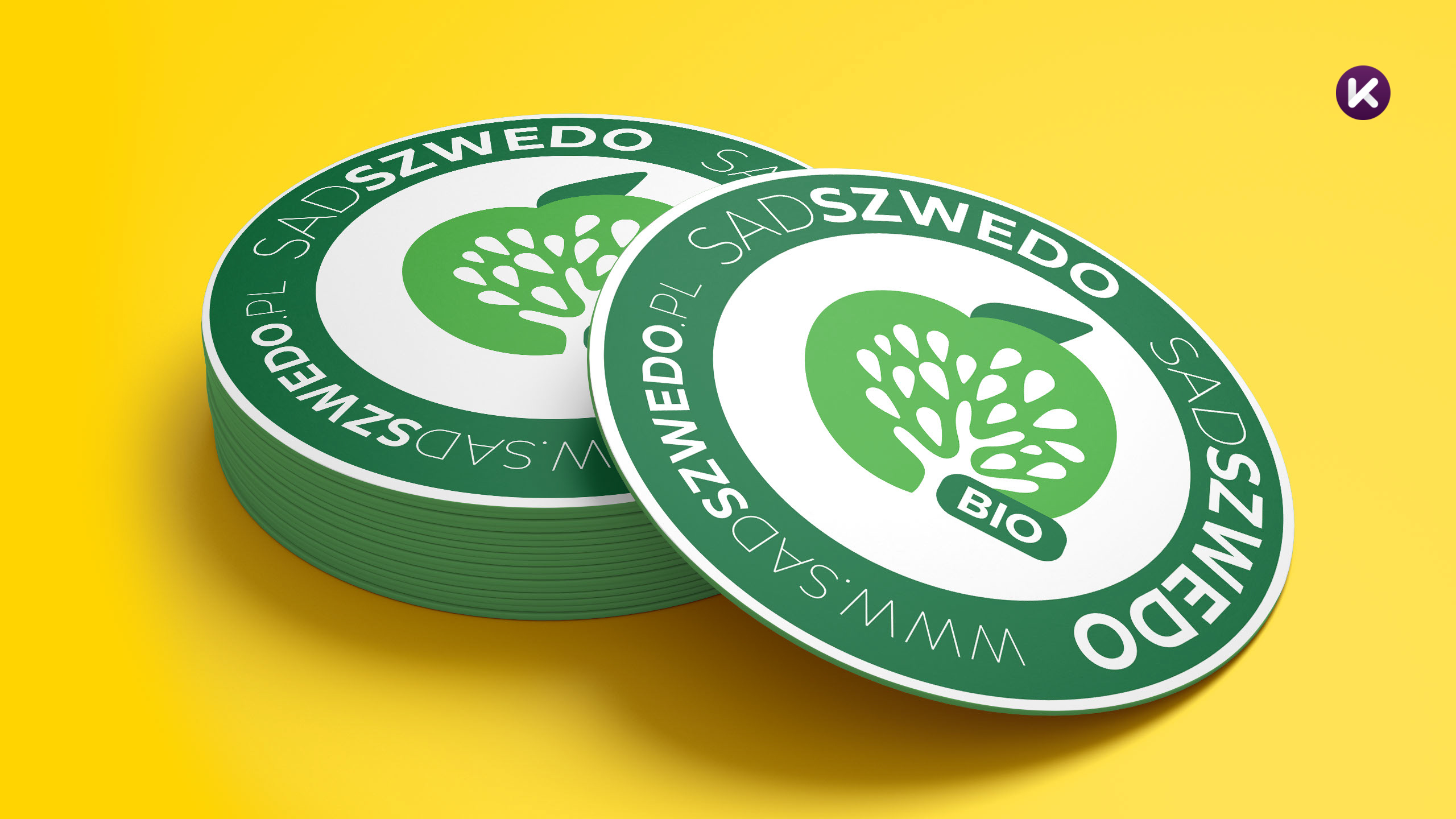Okrągłe podkładki z logo Sadu Szwedo