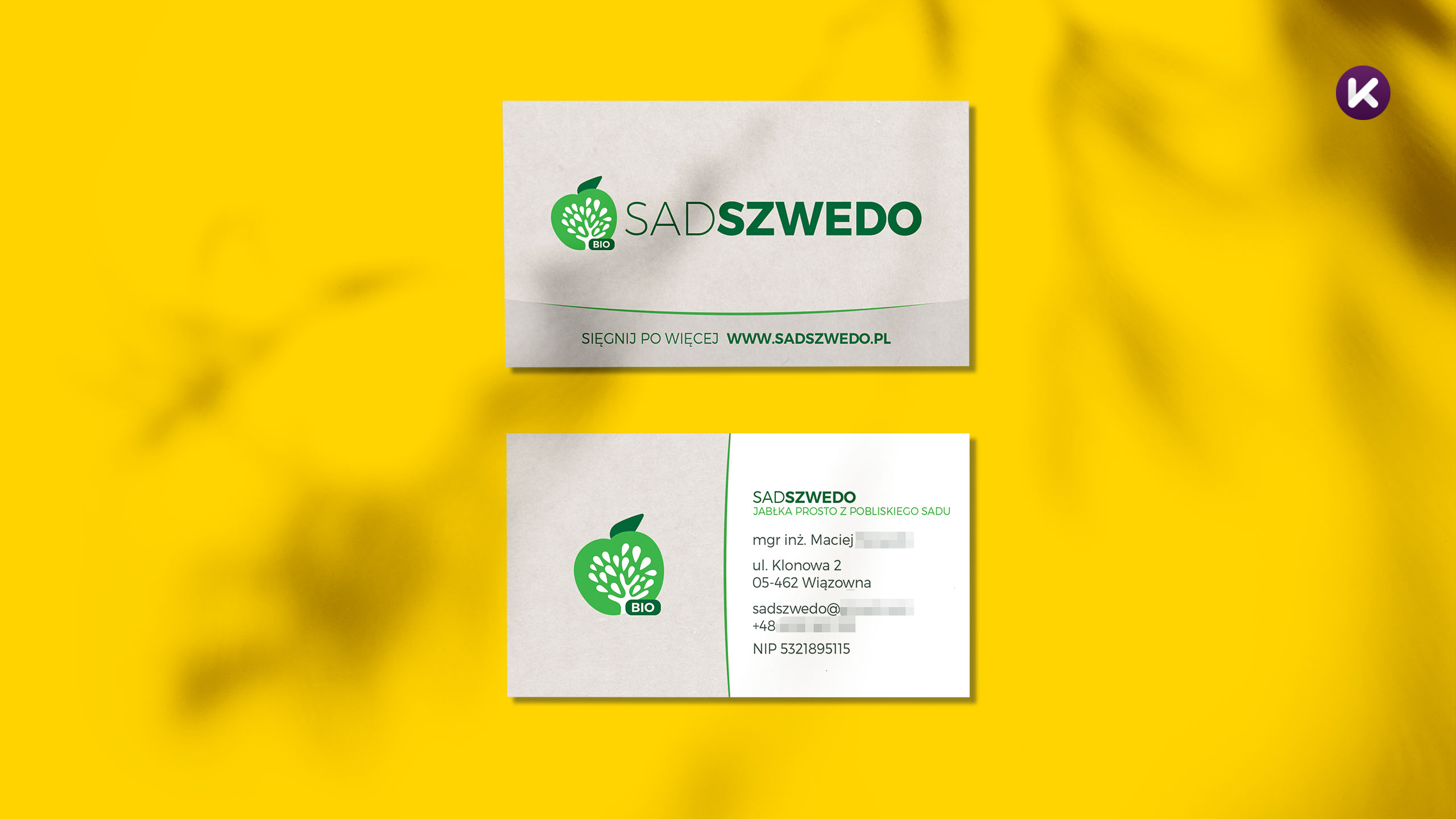 Wizytówka właściciela Sadu Szwedo