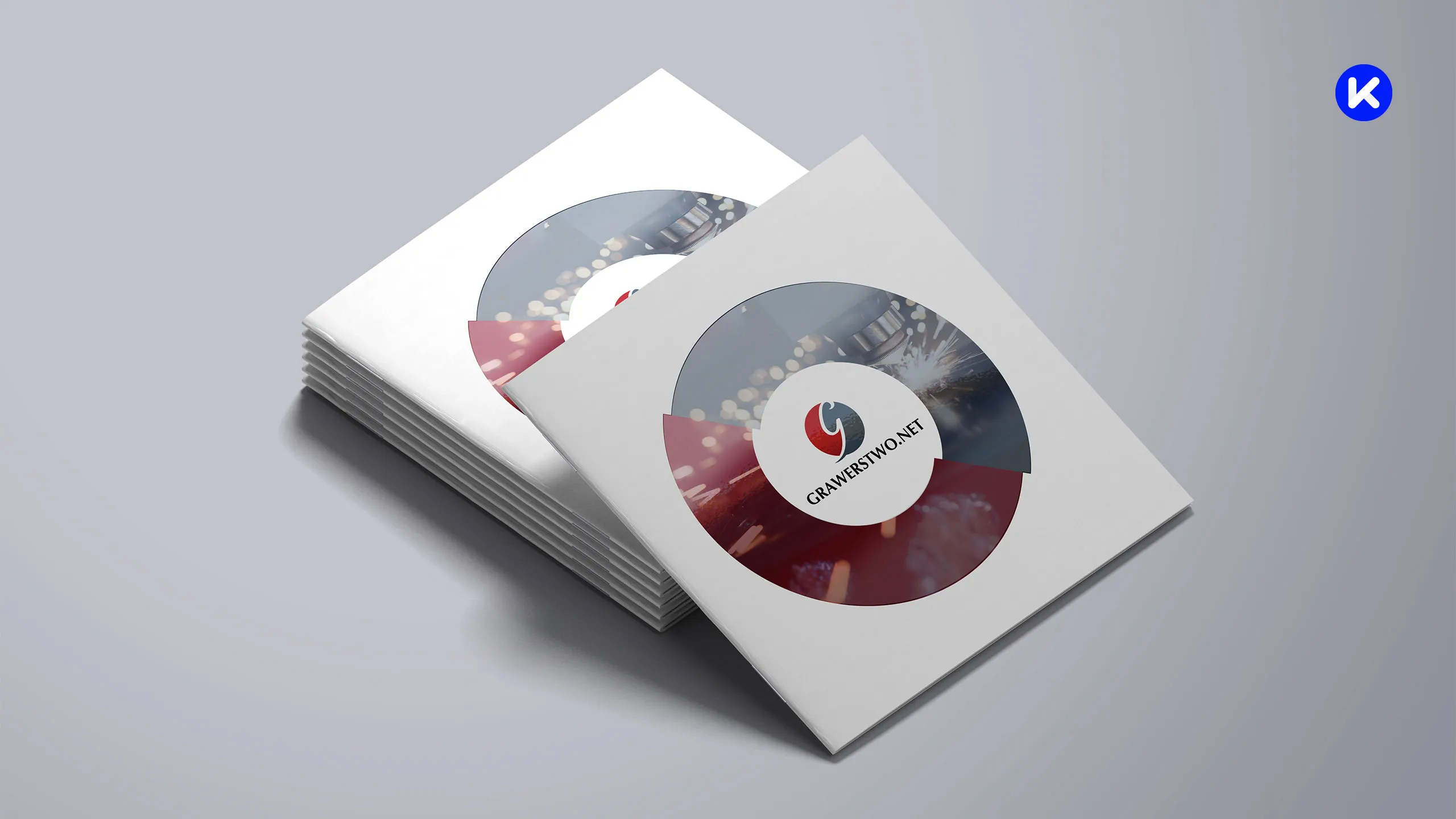 Projekt katalogu produktowego Grawerstwo.net z okładką w formie okrągłej kompozycji graficznej