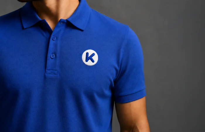 Koszulka polo z haftowanym logo KREOO jako przykład personalizacji gadżetów reklamowych
